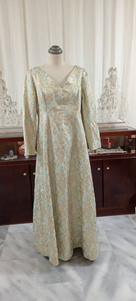 Φόρεμα μπροκάρ μάξι γαλάζιο χρυσό